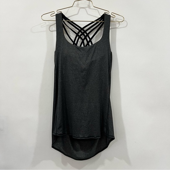 Lululemon Wild Tank Size 8 Heathered Black Strappy Back Sports Bra - Picture 2 of 16